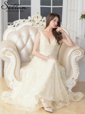 画像6: [ERUKEI/SETTAN]総レース・総スパンコール・刺繡・Vネック・ノースリーブ・フレア・Aライン・ロングドレス[送料無料] (6)