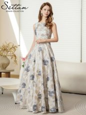 画像1: [ XS-Lサイズ / 2カラー][ERUKEI/SETTAN]ゴールド×グレー・ノースリーブ・ラウンドネック・花柄・フラワー・フレア・Aライン・ロングドレス[送料無料] (1)