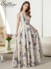 画像2: [ XS-Lサイズ / 2カラー][ERUKEI/SETTAN]ゴールド×グレー・ノースリーブ・ラウンドネック・花柄・フラワー・フレア・Aライン・ロングドレス[送料無料] (2)