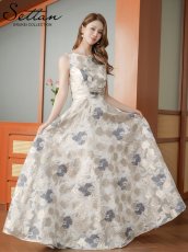 画像5: [ XS-Lサイズ / 2カラー][ERUKEI/SETTAN]ゴールド×グレー・ノースリーブ・ラウンドネック・花柄・フラワー・フレア・Aライン・ロングドレス[送料無料] (5)