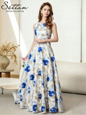 画像7: [ XS-Lサイズ / 2カラー][ERUKEI/SETTAN]ゴールド×グレー・ノースリーブ・ラウンドネック・花柄・フラワー・フレア・Aライン・ロングドレス[送料無料] (7)