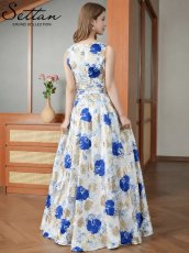 画像9: [ XS-Lサイズ / 2カラー][ERUKEI/SETTAN]ゴールド×グレー・ノースリーブ・ラウンドネック・花柄・フラワー・フレア・Aライン・ロングドレス[送料無料] (9)