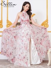 画像2: [ XS-Lサイズ / 2カラー][ERUKEI]アメリカンスリーブ・シフォン・花柄・プリント・スリット・セクシー・Aライン・ロングドレス[送料無料] (2)