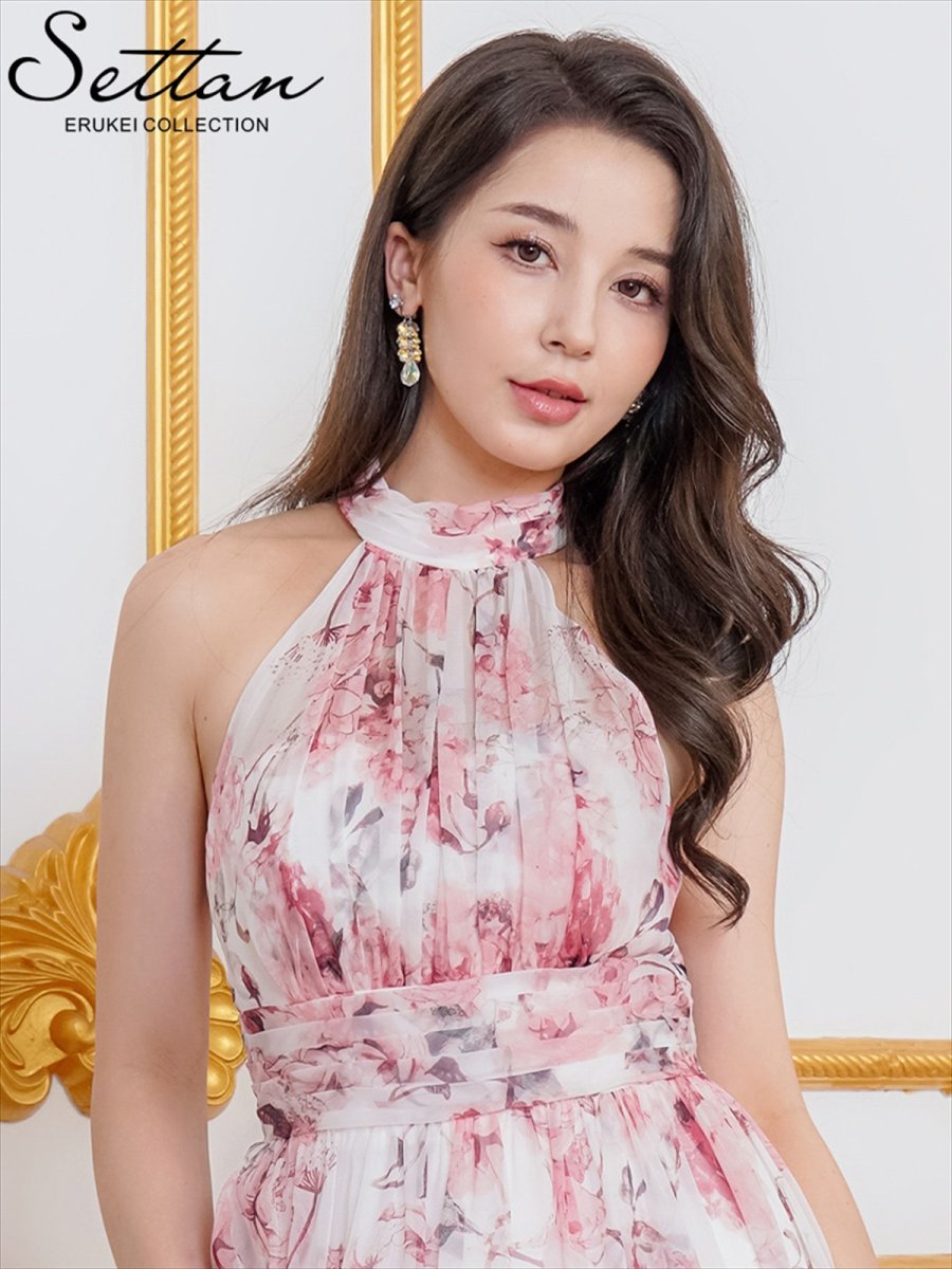 画像4: [ XS-Lサイズ / 2カラー][ERUKEI]アメリカンスリーブ・シフォン・花柄・プリント・スリット・セクシー・Aライン・ロングドレス[送料無料] (4)