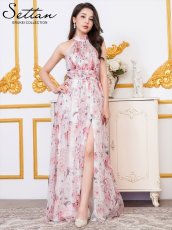 画像5: [ XS-Lサイズ / 2カラー][ERUKEI]アメリカンスリーブ・シフォン・花柄・プリント・スリット・セクシー・Aライン・ロングドレス[送料無料] (5)