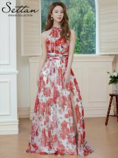 画像7: [ XS-Lサイズ / 2カラー][ERUKEI]アメリカンスリーブ・シフォン・花柄・プリント・スリット・セクシー・Aライン・ロングドレス[送料無料] (7)