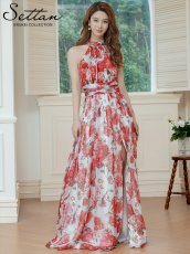 画像8: [ XS-Lサイズ / 2カラー][ERUKEI]アメリカンスリーブ・シフォン・花柄・プリント・スリット・セクシー・Aライン・ロングドレス[送料無料] (8)