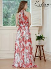 画像9: [ XS-Lサイズ / 2カラー][ERUKEI]アメリカンスリーブ・シフォン・花柄・プリント・スリット・セクシー・Aライン・ロングドレス[送料無料] (9)