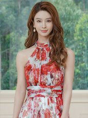 画像10: [ XS-Lサイズ / 2カラー][ERUKEI]アメリカンスリーブ・シフォン・花柄・プリント・スリット・セクシー・Aライン・ロングドレス[送料無料] (10)