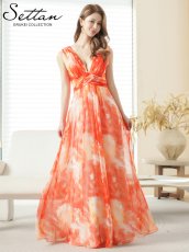 画像12: [ERUKEI]シフォン・滲み・プリント・ギャザー・Vネック・ノースリーブ・Aライン・ロングドレス《送料＆代引き手数料無料》 (12)