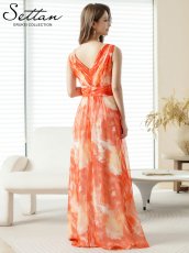 画像14: [ERUKEI]シフォン・滲み・プリント・ギャザー・Vネック・ノースリーブ・Aライン・ロングドレス《送料＆代引き手数料無料》 (14)