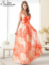 画像16: [ERUKEI]シフォン・滲み・プリント・ギャザー・Vネック・ノースリーブ・Aライン・ロングドレス《送料＆代引き手数料無料》 (16)