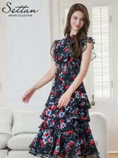 画像5: [ERUKEI/SETTAN]ブラックｘオレンジ・ブラック×レッド・ネイビー×イエロー・ティアード・フリル・プチハイネック・ミディアムドレス・ワンピース[送料無料] (5)