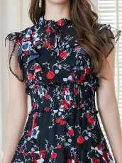 画像11: [ERUKEI/SETTAN]ブラックｘオレンジ・ブラック×レッド・ネイビー×イエロー・ティアード・フリル・プチハイネック・ミディアムドレス・ワンピース[送料無料] (11)