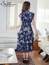 画像9: [ERUKEI/SETTAN]ブラックｘオレンジ・ブラック×レッド・ネイビー×イエロー・ティアード・フリル・プチハイネック・ミディアムドレス・ワンピース[送料無料] (9)