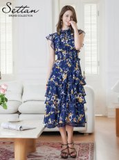 画像15: [ERUKEI/SETTAN]ブラックｘオレンジ・ブラック×レッド・ネイビー×イエロー・ティアード・フリル・プチハイネック・ミディアムドレス・ワンピース[送料無料] (15)