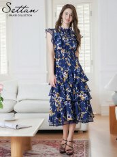 画像18: [ERUKEI/SETTAN]ブラックｘオレンジ・ブラック×レッド・ネイビー×イエロー・ティアード・フリル・プチハイネック・ミディアムドレス・ワンピース[送料無料] (18)