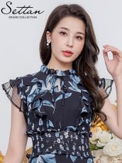 画像10: [ XS-Lサイズ / 2カラー][ERUKEI/SETTAN]花柄・シフォン・ティアードフリル・Aライン・レースポイント・ミディアムドレス・ワンピース[送料無料] (10)