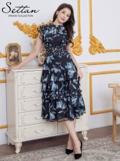 画像11: [ XS-Lサイズ / 2カラー][ERUKEI/SETTAN]花柄・シフォン・ティアードフリル・Aライン・レースポイント・ミディアムドレス・ワンピース[送料無料] (11)