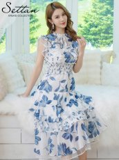 画像1: [ XS-Lサイズ / 2カラー][ERUKEI/SETTAN]花柄・シフォン・ティアードフリル・Aライン・レースポイント・ミディアムドレス・ワンピース[送料無料] (1)
