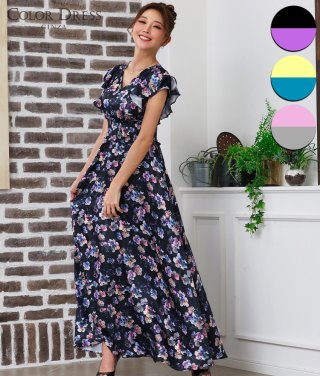 花柄刺繍金糸ロング/山崎みどり - カラードレス