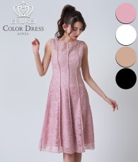 画像1: [ERUKEI GINZA COUTURE]総レース・パイピング・ラインデザイン・Aライン・ノースリーブ・ミディアムドレス・ワンピース[黒木麗奈着用][送料無料] (1)