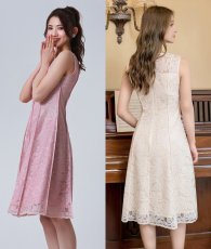 画像4: [ERUKEI GINZA COUTURE]総レース・パイピング・ラインデザイン・Aライン・ノースリーブ・ミディアムドレス・ワンピース[黒木麗奈着用][送料無料] (4)