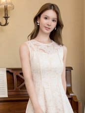 画像5: [ERUKEI GINZA COUTURE]総レース・パイピング・ラインデザイン・Aライン・ノースリーブ・ミディアムドレス・ワンピース[黒木麗奈着用][送料無料] (5)