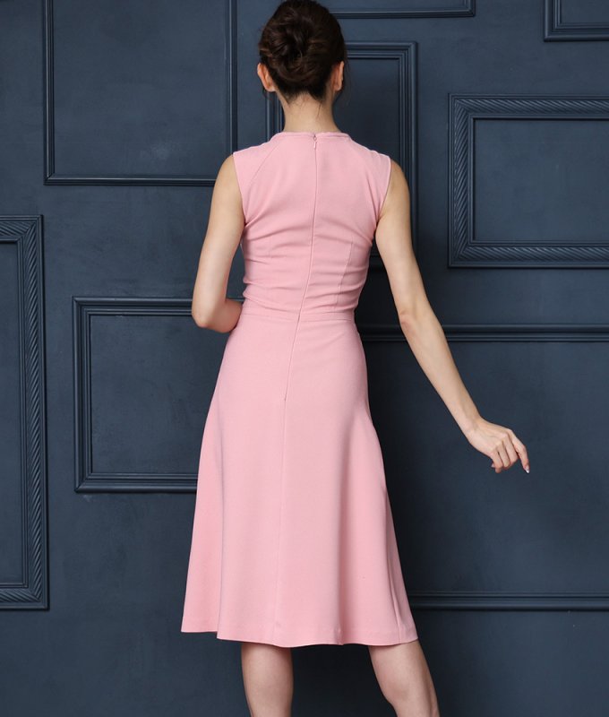 GINZA COUTURE]シンプル・無地・縦フリル・ノースリーブ・Aライン