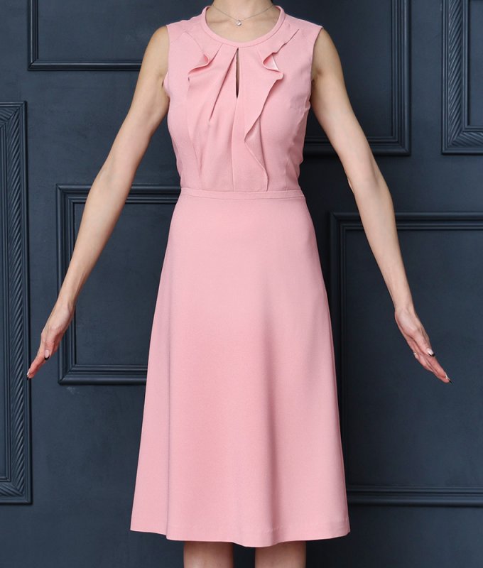 GINZA COUTURE]シンプル・無地・縦フリル・ノースリーブ・Aライン