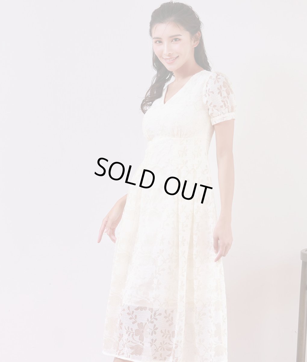 画像4: [ERUKEI]ホワイト・総レース・Aライン・上品・Vネック・半袖・ミディアムドレス・ワンピース[MIRIN着用][送料無料] (4)