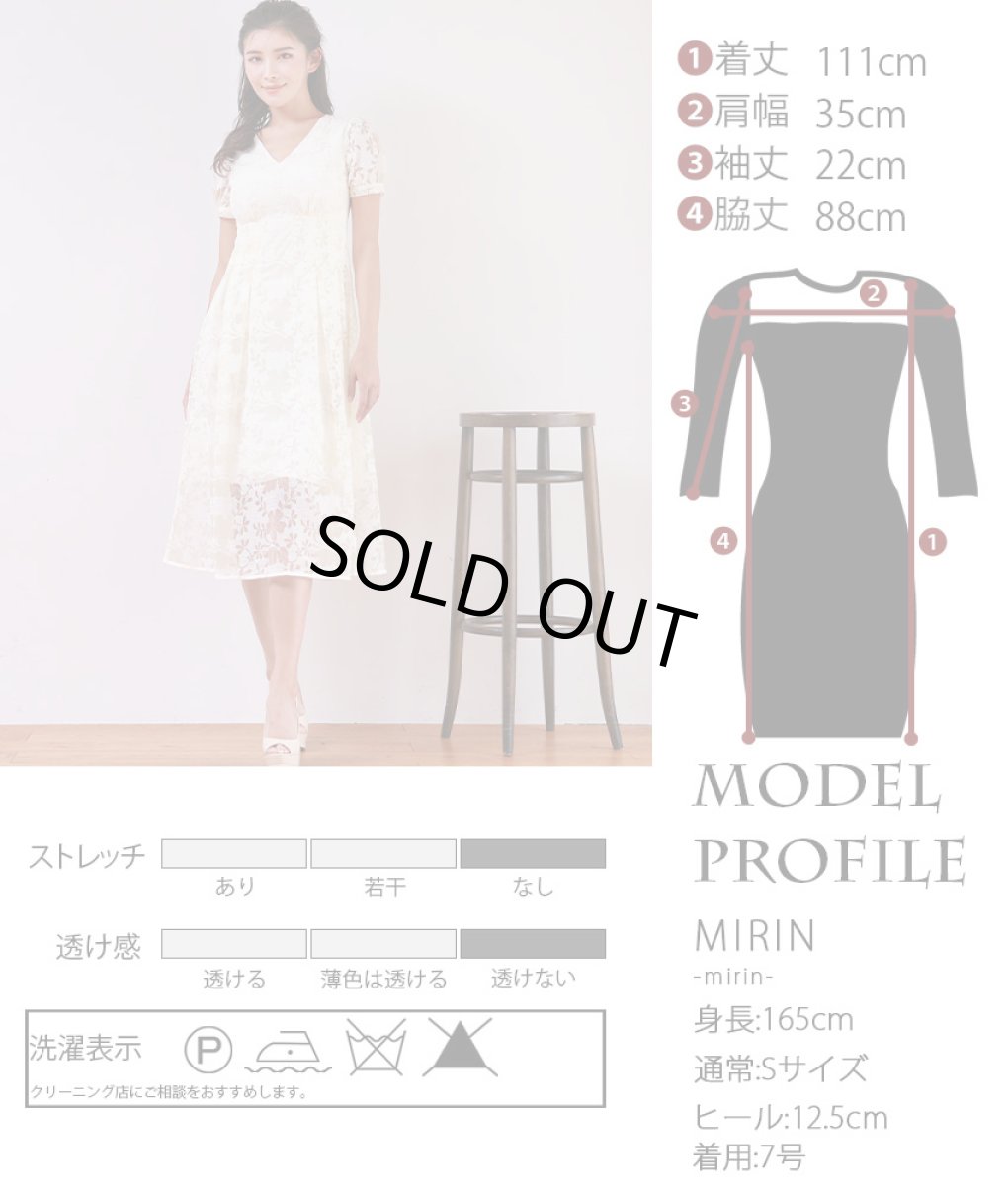 画像5: [ERUKEI]ホワイト・総レース・Aライン・上品・Vネック・半袖・ミディアムドレス・ワンピース[MIRIN着用][送料無料] (5)