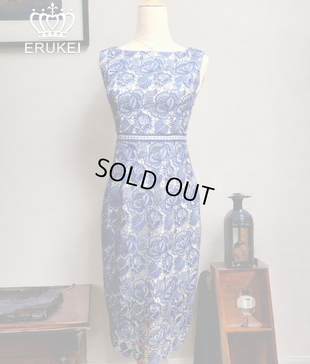 画像2: [ERUKEI]ケミカルレース・総レース・ノースリーブ・タイト・膝丈・ミディアムドレス・ワンピース[れお着用]《送料＆代引き手数料無料》 (2)