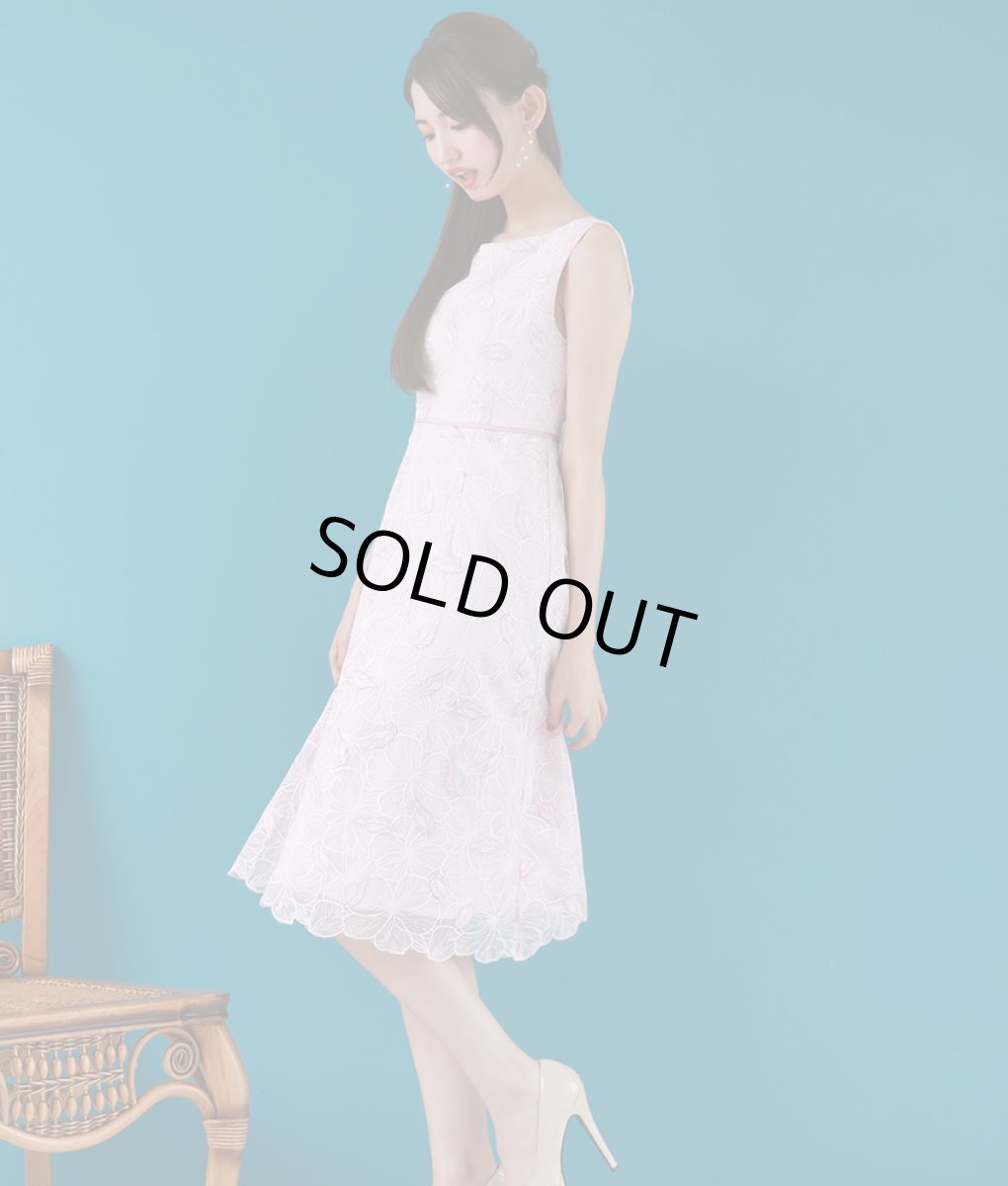 画像2: [ERUKEI]総レース・ハイウエスト・ウエストポイント・ノースリーブ・Aライン・ミディアムドレス・ワンピース[黒木麗奈着用][送料無料] (2)