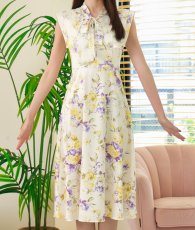 画像17: [ XS-Lサイズ / 5カラー][ERUKEI]サテン・プリント・花柄・リボン・ノースリーブ・Aライン・ミディアムドレス・ワンピース[黒木麗奈着用][送料無料] (17)