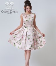 画像1: [ERUKEI GINZA COUTURE]花柄・サテン・ノースリーブ・タック・プリーツ・Aライン・ミニドレス・ワンピース[黒木麗奈着用][送料無料] (1)
