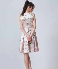 画像3: [ERUKEI GINZA COUTURE]花柄・サテン・ノースリーブ・タック・プリーツ・Aライン・ミニドレス・ワンピース[黒木麗奈着用][送料無料] (3)