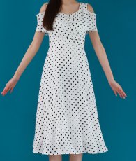 画像6: [ERUKEI]オープンショルダー・ポイントフリル・ドット・パールビジュー・Ａライン・ミディアムドレス・ワンピース[黒木麗奈着用]《送料＆代引き手数料無料》 (6)