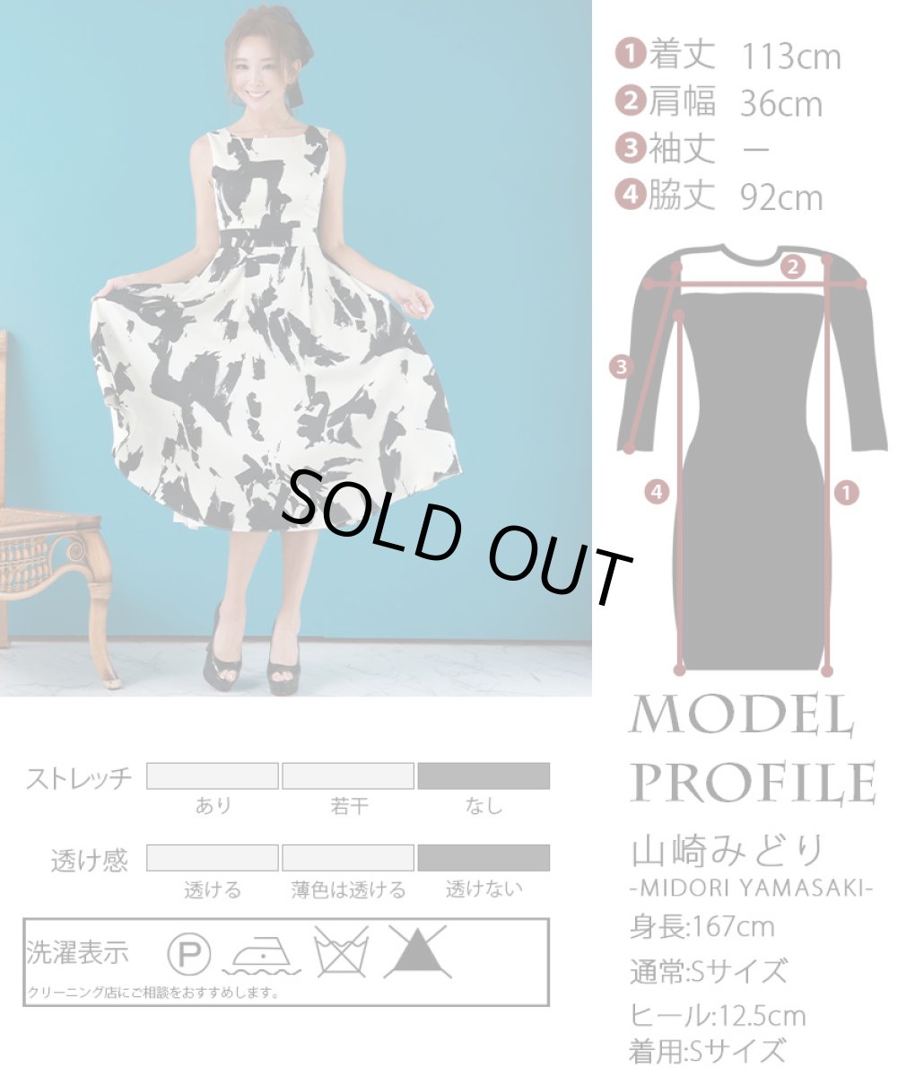 画像5: [ERUKEI]ノースリーブ・ペイント・プリント・ブラック・ホワイト・Aライン・フレア・ミディアムドレス・ワンピース[山崎みどり着用][送料無料]myjubk (5)