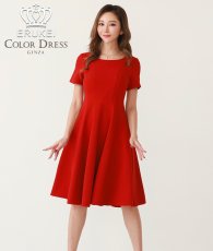 画像1: [ERUKEI GINZA COUTURE]ワインレッド・半袖・シンプル・Aライン・無地・ミディアムドレス・ワンピース[山崎みどり着用][送料無料]myrd (1)