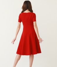 画像3: [ERUKEI GINZA COUTURE]ワインレッド・半袖・シンプル・Aライン・無地・ミディアムドレス・ワンピース[山崎みどり着用][送料無料]myrd (3)