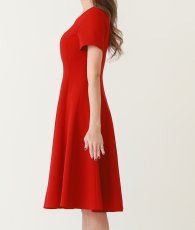 画像7: [ERUKEI GINZA COUTURE]ワインレッド・半袖・シンプル・Aライン・無地・ミディアムドレス・ワンピース[山崎みどり着用][送料無料]myrd (7)