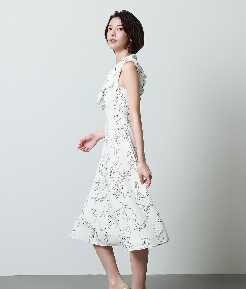 画像2: [ERUKEI]ホワイト×ブラック・ノースリーブ・Aライン・ハイウエスト・ミディアムドレス・ワンピース[奈月セナ着用][送料無料] (2)