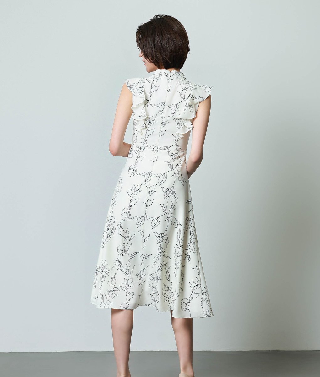 画像3: [ERUKEI]ホワイト×ブラック・ノースリーブ・Aライン・ハイウエスト・ミディアムドレス・ワンピース[奈月セナ着用][送料無料] (3)