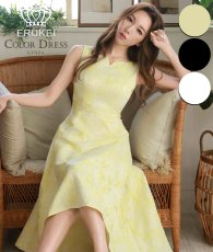 画像1: [ XS-Lサイズ / 3カラー][ERUKEI]ジャガード・花柄・スリットネック・フィッシュテール・Aライン・ミディアムドレス・ワンピース[山崎みどり着用][送料無料]myyl (1)