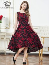 画像9: [ XS-Lサイズ / 3カラー][ERUKEI]ジャガード・花柄・スリットネック・フィッシュテール・Aライン・ミディアムドレス・ワンピース[山崎みどり着用][送料無料]myyl (9)