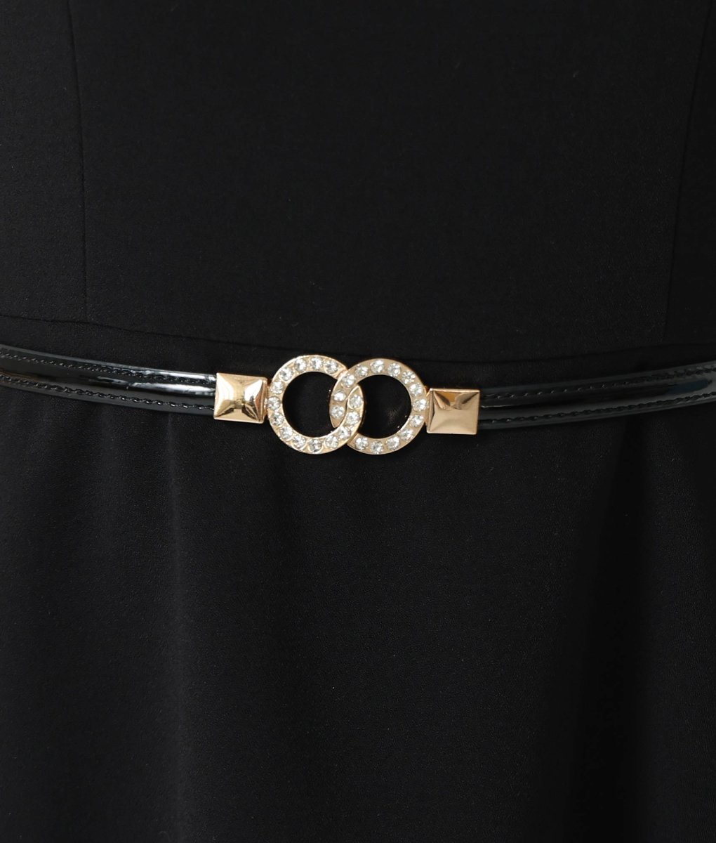 画像11: [ERUKEI]バイカラー・ノースリーブ・Vネック・レイヤード・プリーツ・ベルト付き・ミディアムドレス・ワンピース[黒木麗奈着用][送料無料] (11)