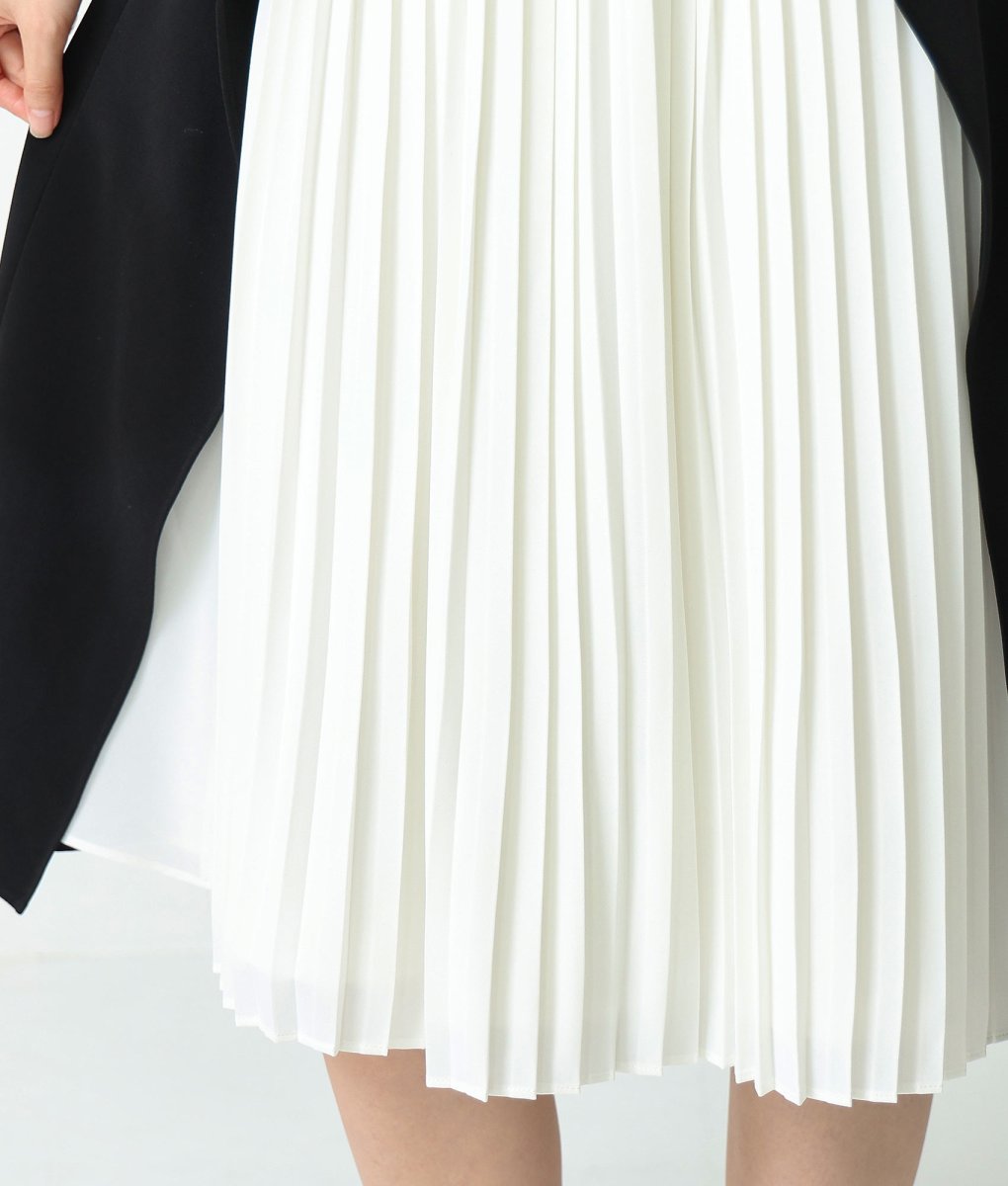 画像12: [ERUKEI]バイカラー・ノースリーブ・Vネック・レイヤード・プリーツ・ベルト付き・ミディアムドレス・ワンピース[黒木麗奈着用][送料無料] (12)