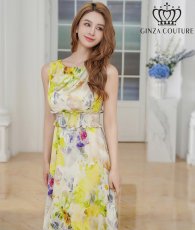 画像5: [ERUKEI]ノースリーブ・シワ加工サテン・フラワー柄・花柄・プリント・ウエストリブ・Aライン・ロングドレス[黒木麗奈着用][送料無料] (5)