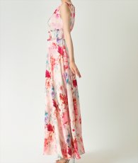 画像8: [ERUKEI]ノースリーブ・シワ加工サテン・フラワー柄・花柄・プリント・ウエストリブ・Aライン・ロングドレス[黒木麗奈着用][送料無料] (8)